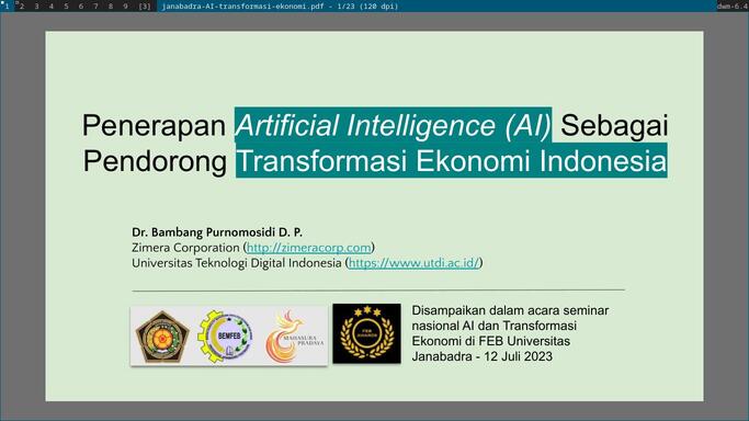 Presentation title: Penerapan AI Sebagai Pendorong Transformasi Ekonomi